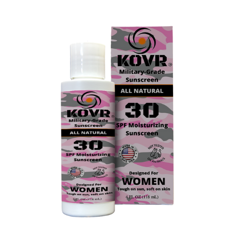 Kovr PINK: all-natural SPF 30 mineral sunscreen lotion that's coral reef safe, ocean friendly, USA made, biodegradable, not tested on animals, and water resistant.